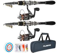 PLUSINNO, Carbon Fiber Telescopic Fishing Rod and Reel Complete Kit, 12 + 1 Shielded Bearings, Stainless Steel BB Spinning Reel, 2 Pack