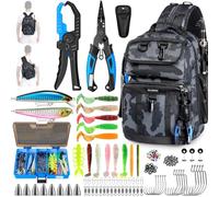 PLUSINNO Fishing Backpack with Fishing Gear, Tackle Box, Fish Accessories & Tools, Waterproof Sling Tackle Bag with Rod Holders, Lures for Freshwater/Saltwater, Fish Gifts for Men