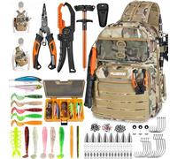 PLUSINNO Fishing Backpack with Fishing Gear, Waterproof tackle Backpack with Rod Holders, Tackle Box, Lures, Tools, Pliers & Accessories, Fish Gifts for Men