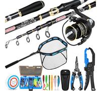 PLUSINNO Fishing Gear,Full Fishing kit Include Fishing Rod and Reel Combo, Fishing Net, Tackle Box with Fishing Lures, Fishing Pliers,Fishing Gifts for Men with Fishing Tool Kit
