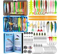 PLUSINNO Fishing Lures, 137Pcs Blue Tackle Box with Tackle Included, Crankbaits, Spoon, Hooks, Weights & Other Accessories, Fishing Bait Lure Gear Kit Gift for Men Bass Freshwater