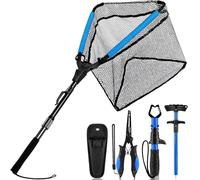 PLUSINNO Fishing Net Fish Floating Landing Net, Kayak Nets with Fixed Foldable Telescopic Pole Handle, More Fishing Tools Kit, Bass Trout Fishing Nets for Pond Lake River, Fishing Gear Gifts for Men