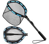 PLUSINNO Fishing Net Fish Floating Landing Net, Kayak Nets with Fixed Foldable Telescopic Pole Handle, Bass Trout Fishing Nets with Nylon Mesh for Pond Lake River, Fishing Gear Gifts for Men,Blue 0.8M
