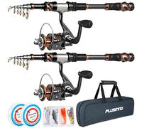 PLUSINNO Fishing Rod and Reel Combos -24 Ton Carbon Fiber Telescopic Fishing Pole - Spinning Reel 12 +1 Shielded Bearings Stainless Steel BB-Free Carrier Bag Case, Travel Saltwater Freshwater Fishing