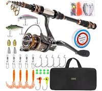 PLUSINNO Fishing Rod and Reel Combos -24 Ton Carbon Fiber Telescopic Fishing Pole - Spinning Reel 12 +1 Shielded Bearings Stainless Steel BB-Free Carrier Bag Case, Travel Saltwater Freshwater Fishing