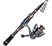 PLUSINNO Fishing Rod and Reel Combos, Bronze Warrior Toray 24-Ton Carbon Matrix Telescopic Fishing Rod Pole, 12 +1 Shielded Bearings Stainless Steel BB Spinning Reel, Travel Freshwater Fishing Gear