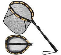 PLUSINNO Floating Fishing Net, Rubber Coated Fish net for Easy Catch and Release, Fishing Nets Freshwater for Bass, Trout, Walleye, Kayak, Folding Landing Net for Easy to Carry and Storage, Yellow