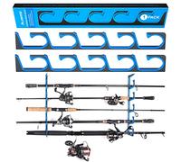 PLUSINNO H5 Horizontal Fishing Rod/Pole Holders for Garage, Wall or Ceiling Mounted Fishing Rod Rack, Aviation Aluminum Fishing Pole Holder Holds up to 5 Rod or Combos or Nets Storage Racks