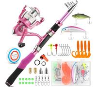 PLUSINNO Ladies Pink Telescopic Fishing Rod and Reel