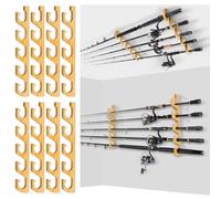 PLUSINNO WH5 Horizontal Fishing Rod/Pole Holders for Garage, Wall or Ceiling Mounted Rack, Solid Wood Fishing Rod Holder Holds up to 5 Rods or Combos or Nets Storage Racks
