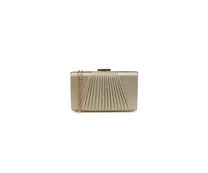 Pluspup Glitter Clutch Bag with Pleated Design and Chain Strap - Gold