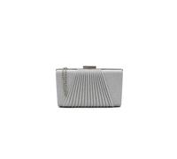 Pluspup Glitter Clutch Bag with Pleated Design and Chain Strap - Silver