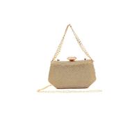 Pluspup Sparkling Evening Clutch Bag with Chain Strap and Jewel Clasp - Gold