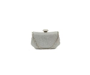 Pluspup Sparkling Evening Clutch Bag with Chain Strap and Jewel Clasp - Silver