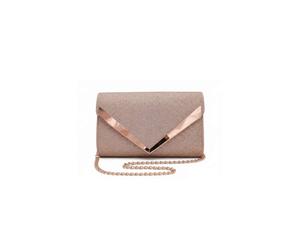 Pluspup Women's Glitter V Shape Envelope Evening Clutch Bag with Chain Strap in Rose Gold Pluspup Rose Gold One Size
