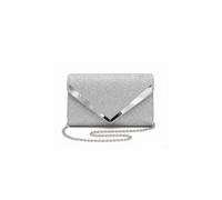 Pluspup Women's Glitter V Shape Envelope Evening Clutch Bag with Chain Strap in Silver Pluspup Silver One Size