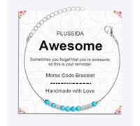 PLUSSIDA Morse Code Bracelets for Women Natural Turquoise Beaded Cubic Zirconia Diamond Bracelet You Are Awesome Friendships Inspirational Birthday Gifts for Women Bestie Friends Daughter Mom Her