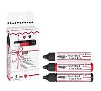 Pluster & Liner Pen 3 x 29 ml in White, Strawberry and Black, Plus Colour for Decorating and Decorating, for 3D Decorative Effects by fluffing in The Oven, with Iron or Hair Dryer.