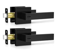 Plustool 2 Pack Matte Black Door Handles, Keyless Interior Door Knobs, Privacy Door Lever Locksets for Bedroom Bathroom, Heavy Duty Square Door Lock (2.0lb), Reversible for Left&Right Handled Doors