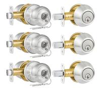 Plustool 3 Pack Entry Door Lock and Single Cylinder Deadbolt Combo Set, Keyed Alike Satin Nickel Exterior Door Knobs with Lock&Keys, Round Ball Door Locksets with Deadbolt for Entrance and Front Door