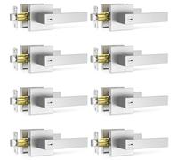 Plustool 8 Pack Brushed Nickel Door Handle, Door Knobs Interior Heavy Duty, Flat Square Privacy Door Levers, Keyless Door Lockset for Bedroom and Bathroom