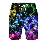 Plustrong Men's Swim Trunks 3D Hawaiian Print Elastic Waist Board Shorts Beach Swimwear - Multi - Medium