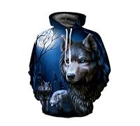 Plustrong Unisex 3D Novelty Wolf Print Sweatshirts Pullover Hoodies for Men Women - - XL