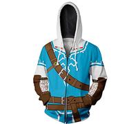 Plustrong Unisex 3D Print Zip Up Hoodie Pullover Hooded Sweashirt Jacket with Pockets, Light Blue Zelda, Small