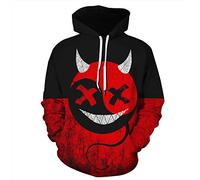 Plustrong Unisex Novelty Funny 3D Pullover Hoodies Sweatshirts Halloween Christmas, Red Devil Smile 542, Large
