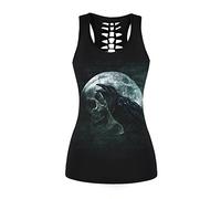 Plustrong Womens Cut Out Skull Print Workout Yoga Tank Tops Sleeveless Summer T Shirt Vest, Crow Moon 023, M
