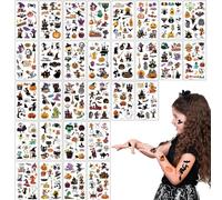 Plusupon 30 Sheets Halloween Temporary Tattoos for Kids, 300 Cartoon Patterns Pumpkin Skull Bats Spider Candy Tattoos Stickers Halloween Party Bag Fillers Gift for Boys Girls Waterproof