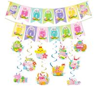 Plusupon Easter Banner Decorations Hanging Swirl Decorations with Bunny Eggs, Paper Easter Bunting Bunny Egg Hunt Decorations for Home Party Garden