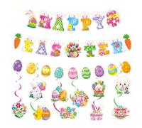 Plusupon Easter Banner Decorations Hanging Swirl Decorations with Bunny Eggs, Paper Easter Bunting Bunny Egg Hunt Decorations for Home Party Garden