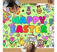 Plusupon Easter Colouring Tablecloth, 183×76cm Easter Coloring Table Cloth Poster, Easters Crafts for Kids, Rabbit and Egg Colouring Mat, Easters Table Decorations for Party Supplies