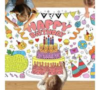 Plusupon Happy Birthday Colouring Table Cloth, 72 X 29 Inch Giant Birthday Cake Coloring Posters, DIY Colouring Sheets Colour in Tablecloths for Boys Girls Birthday Party Gifts Supplies