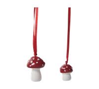 Pluto Design Mushroom Christmas tree bauble 2 st White-red