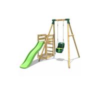 Rebo® Wooden Swing Set plus Deck and Slide - Pluto Green | OutdoorToys | Garden Swing Children | Kids Garden Furniture | Garden Toys | Swing and Slides for Kids