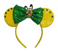 Pluto Minnie Mouse Inspired Yellow and Green Alice Headband With Big 5" Sequin Top Bow Handmade for Woman and Girls