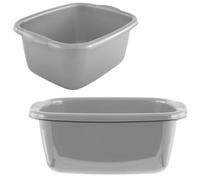 Pluto Packaging 1 X 9.5 Litre Silver Rectangular Washing Up Bowl With Integrated Carry Handles