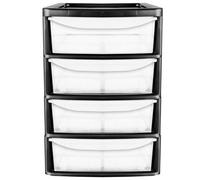 Pluto Packaging 1 X Black A4 Table & Desktop Compact Bedside Plastic Storage Unit With 4 Clear Drawers