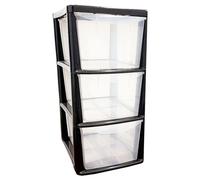 Pluto Packaging 1 X Black Frame Modular Multipurpose Home Office Plastic 3 Drawer Storage Unit