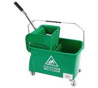 Pluto Packaging 1 X Green 20L Strong Durable Floor Cleaning Commercial Kentucky Dual-Bucket & Wringer System With Wheels & Handle