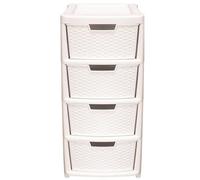 Pluto Packaging 1 X Large Cream Spacious Rattan 4 Drawer Stylish Plastic Modular Storage Tower Unit For Home & Offices