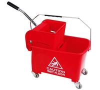 Pluto Packaging 1 X Red 20L Strong Durable Floor Cleaning Commercial Kentucky Dual-Bucket & Wringer System With Wheels & Handle