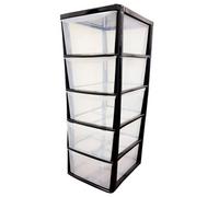 Pluto Packaging 1 X Tall Black Storage Tower Unit With 5 Large Spacious Clear Plastic Drawers