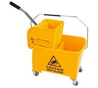 Pluto Packaging 1 X Yellow 20L Strong Durable Floor Cleaning Commercial Kentucky Dual-Bucket & Wringer System With Wheels & Handle
