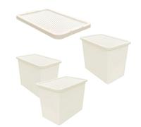 Pluto Packaging 10 X 80L Large Cream Rattan Effect Stackable Plastic Storage Containers With Lids