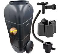 Pluto Packaging 100L Black Slim Line Space Saving Water Butt Kit For Outdoor Gardens Complete With Stand, Lid & Diverter