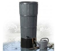 Pluto Packaging 150L Graphite Xl Premium Oak Wood Water Butt Complete With Stand, Tap, Rain Diverter & Lid