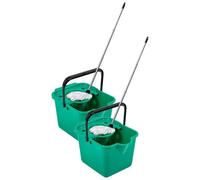 Pluto Packaging 2 X 12L Green Cotton Mop & Bucket Sets With Pouring Lip For Cleaning Floors & Tiled Surfaces